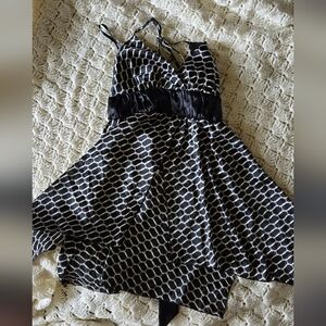 Yank Black and White Halter With Split Up The Front And Open Back With Tie Top